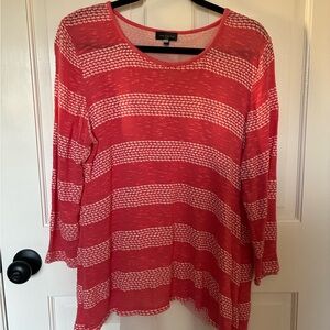 The Limited Coral and White Striped Long Sleeve Knit Top